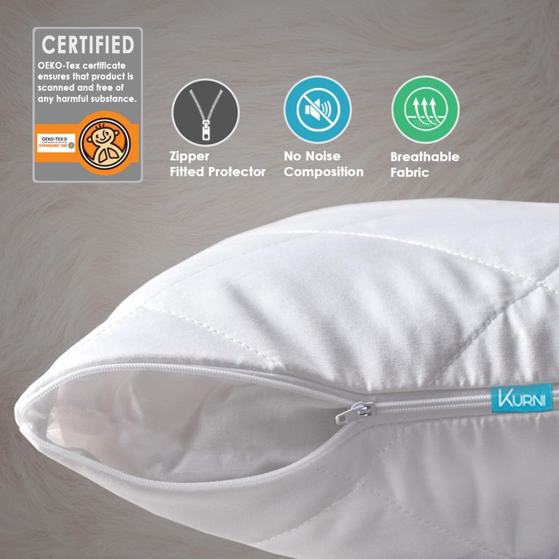 Pillow Protectors 2 Pack White, Anti Allergy Zipped Pillowcase Protectors,