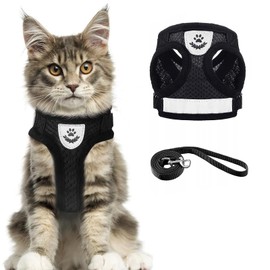 Cat Harness and Lead Set, Dog Harness and Leash Set, Cat Leash Set for Walking Escape Proof, Adjustable/Lightweight/Soft, for Small Dog Walking Travel（m, Black）