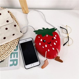 Children's Crossbody Strawberry Bag PU Leather Children's Mini Shoulder Bag Strawberry Leather Bag Fruit-Shaped Mini Shoulder Bag Coin Bag Travel Satchel Small Money Bag