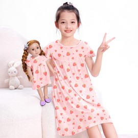 ICOSY Matching Doll & Girls Nightgowns Clothes Girls Pajamas Sleepwear Outfit for Kids and American 18" Girl Doll Pink