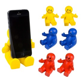4" Fun Colorful Squeezable Smile Face Guy Phone Holders (6 Pack) Fun Phone Stand Desk Decor Smartphone Stand, Stress Relief Ball, Foam Fidget Toy. Great for Kids and Adults. Red, Blue and Yellow.