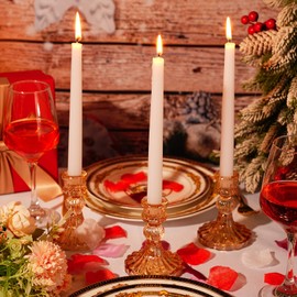 Maxcheck Set of 6 Clear Candlestick Holders Taper Glass Candle Holder Decorative Candle Stand for Wedding Party Table Centerpiece Valentine's Day Anniversary Festival Home Decor(Amber)