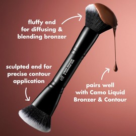 E.L.F. Liquid Bronzer & Contour Duo Brush Silk Highly Pigmented Formula with Dual Ended Makeup Brush 100% Synthetic Bristol and Not Tested on Animals / E.L.F. 리퀴드 브론저 & 컨투어 듀오 브러시 듀얼 엔드 메이크업 브러시가 포함된 실크 고색소 포뮬러 합성 브리스틀 100% 및 동물 실험을 하지 않았습니다