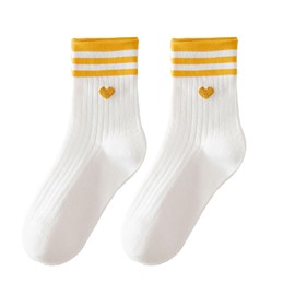 xianshi 1 Pair of Women's Tennis Socks 39-42, Women's Socks 39-42, White Socks with Heart, Tennis Socks with Motif, Love Funny, Made of Cotton Heart Socks, yellow, 39 - 42