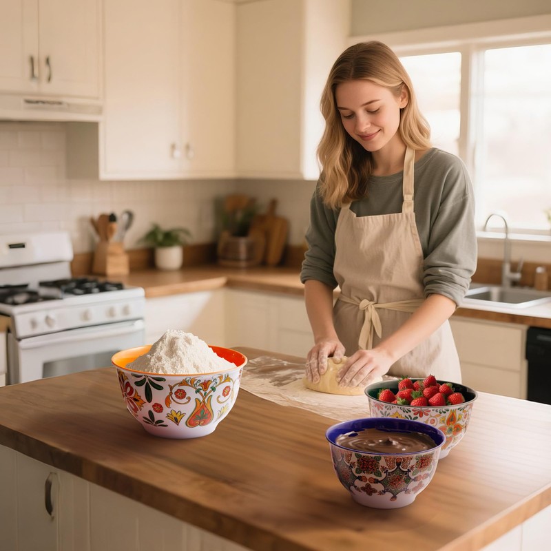 TP Large Mixing Bowl Set with Lids, Melamine Nesting Bowls