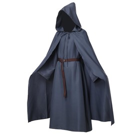 Pagan Tunic Cloak Friar Medieval Cosplay Hood Capes Costumes Knight Costume (XX-Large, Grey)