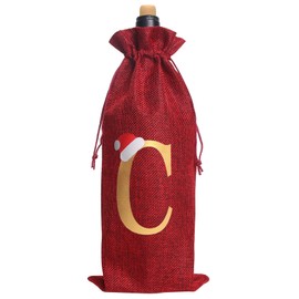 Burlap Wine Bag Christmas Wine Bag With Letters Wine Champagne Gift Bag With Drawstring Letter C