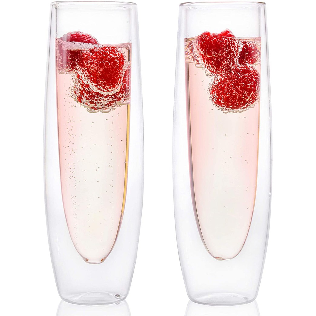 5 oz Champagne Flutes Glass - Set of 2 Stemless Champagne Glasses - Weddings & Bridesmaid Party Mimosa Glasses by EparÃ©