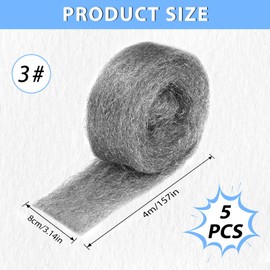 KACNON 3# Steel Wool, 5 Rolls 20 m Steel Wool Against Mice, with Gloves and Scissors, Stainless Steel Wool, Fine Against Rodents, Steel Wool, for Holes and Wall Cracks, Home, Garage and Garden