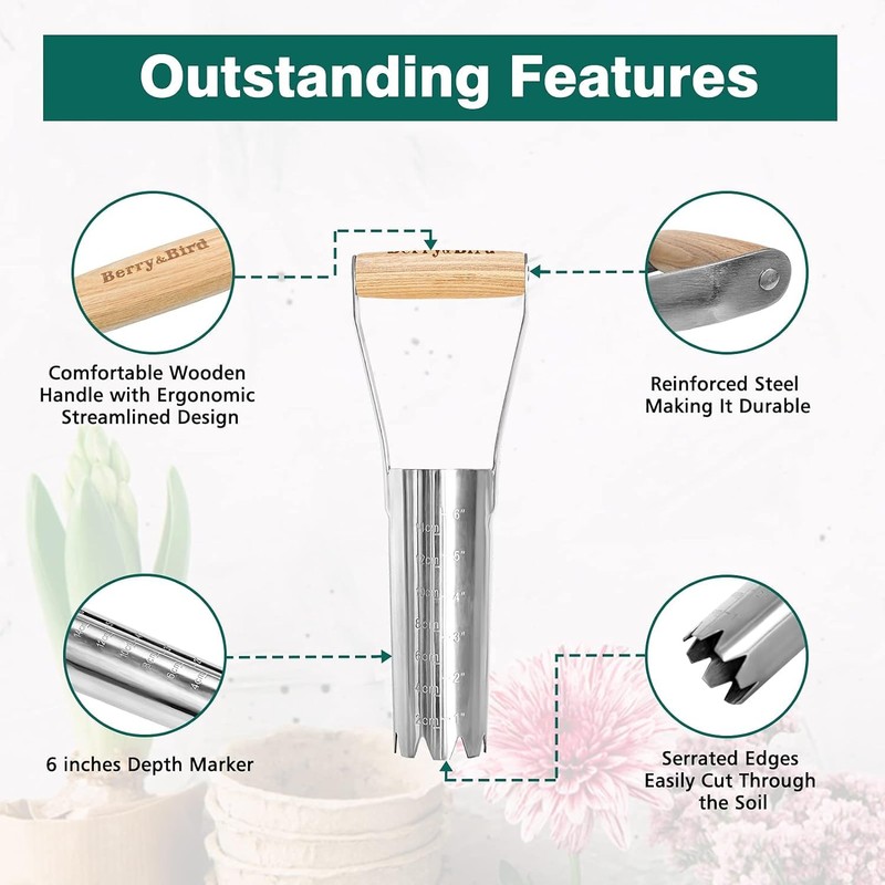 Berry&Bird Bulb Planter, Stainless Steel Bulb Planter with 14 cm
