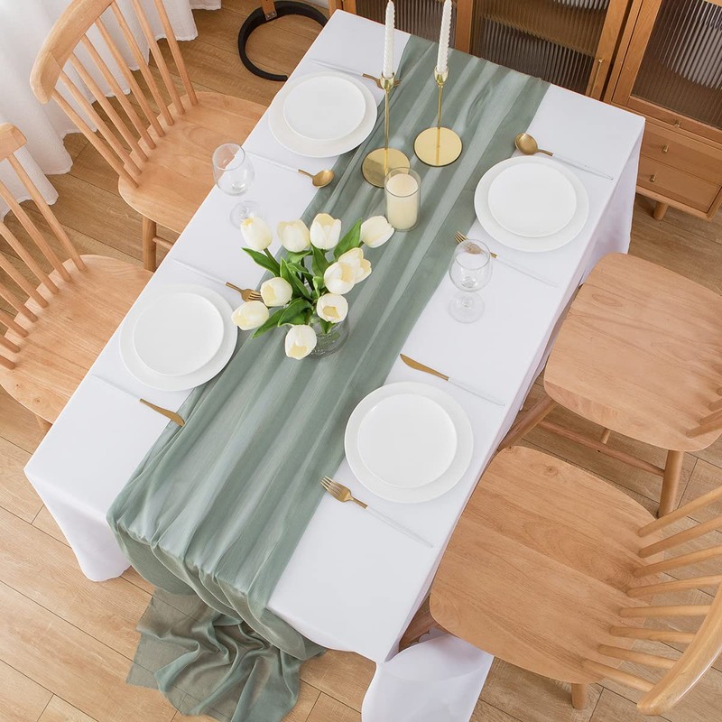 Chuqing Chiffon Table Runner, Green, 70 cm x 3 m,