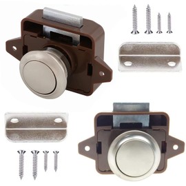 Pack of 2 Push Button Lock, Push Button Catch, Door Lock Locking 15-18 mm Furniture Lock, Cabinet Lock Catch, Push Button Lock for Door, Cabinet, Motorhome, Yacht, Ship (Brown)