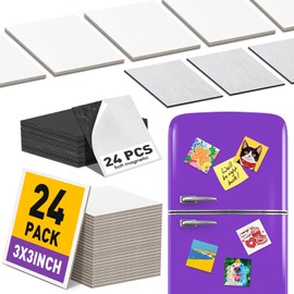 ESRICH 24 Pack 3x3IN Mini Magnetic Canvas Panels, Small Canvases for Painting for Oil, Watercolor, Acrylic Painting & DIY Crafts with 24PCS 3x3IN Square Flat Canvas Boards, 24PCS Soft Magnets