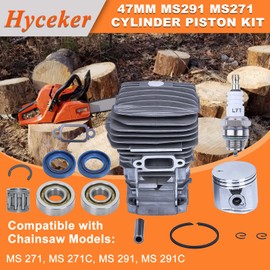 Hyceker MS291 MS271 Cylinder Piston Kit for Stihl MS 291 Chainsaw, 47mm Big Bore Top End Kit for Stihl MS 271 Farm Boss Chainsaw Parts with Crankshaft Ball Bearings Seals, 1141-020-1206 (Round Intake)
