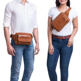 STILORD 'Boston' Vintage Leather Bum Bag Adjustable Belt Fanny Pack Ideal for Sports Travel Daily Durable for Men and Women, Maraska - Brown