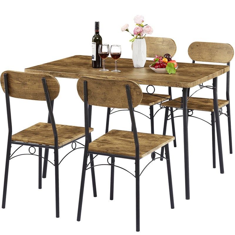 VECELO Kitchen Table Chairs Set for 4, 5 Piece Wood