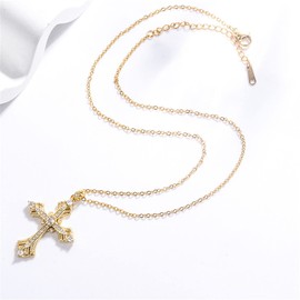 QTMY Diamond Cross Pendant Long Necklace for Women Jewelry, Rhinestone
