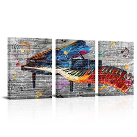 Biuteawal 3 Panels Piano Wall Art Musical Theme Painting Abstract Colorful Piano Keys Pictures Prints Music Room Decor Framed Ready to Hang