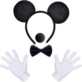 iZoeL iZoeL Damen Maus Mouse Kostüm Haarreifen mit Maus Ohren + Handschuhe + Nase+Krawatte für Fasching Karneval Motto Cosplay Party