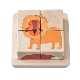 GREEN RHINO Wooden Puzzle Jungle Animals Puzzles for Children Playful Learning Wooden Puzzle with Animal Motifs 4 Wooden Cubes 6 Animal Motifs Wooden Toy in Gift Packaging Cube Size 4 x 4 x 4 cm