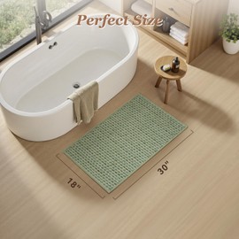 AMOAMI Unique Woven Bath Mat, Super Absorbent Non Slip Bath Mats for Bathroom Floor Textured Bathroom Mat Quick Dry Washable Bath Rug Boho Thin Rugs for Bathroom Beside Tub, 18" x 30", Sage
