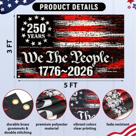250th Anniversary USA Flag, 3x5 Ft 250 Years American Anniversary Flag We The People 1776-2026 4th of July Patriotic American Flags for Outdoor Yard Garden Front Door Porch Wall Banner Decorations