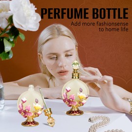 Joyeee 30ml Glass Perfume Bottles Empty with Pink Magnolia, 1 Pack Vintage Antique Dropper Perfume Bottle, Portable Essential Oil Vial Scent Bottles, Girl Women Gift for Dresser Table Decor
