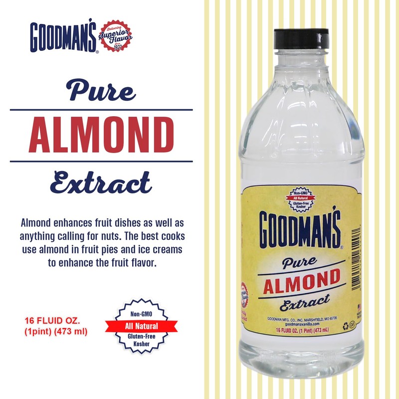 Goodman's Pure Almond Extract - Gluten-Free, Non-GMO, Kosher, Low Carb