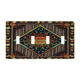 Wpshijia Light Switch Cover Boho Burning Sun Hippie Retro Bohemian Gypsy 4 Gang Switch Plate Quad Toggle Wall Plates Decorative Switchplate Electrical Outlet Cover Plates for Bathroom Home Decor