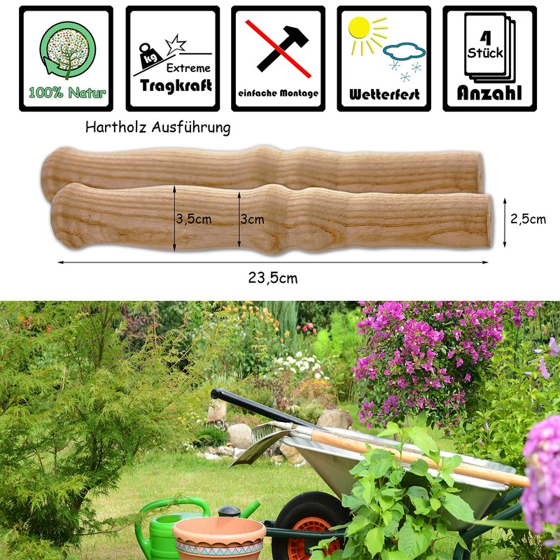 BigDean 4 x Wheelbarrow Universal Wooden Handles, Trolley Handle, Sliding