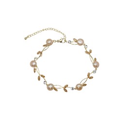 Faship Champagne CZ Crystal Genuine Freshwater Pearls Floral Bracelet 7.5" - 9.5" - Topaz Color Brown/Matching Bracelet