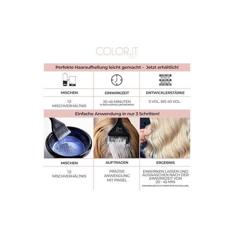 COLOR.IT by BM Blondier-Set 1000ml Creme-Entwickler und 500g Blondierpulver (12%,