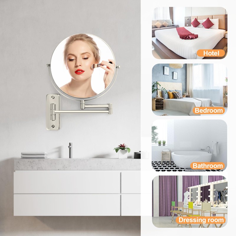 FFowcye 8" Wall Mount Magnifying Mirror, 1X/10X Double-Sided Makeup Mirror