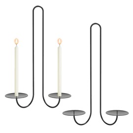 Double Arm Candle Sconces Wall Decor Set of 2, Wrought Iron Wall Candle Holders, Black Candle Sconces for Living Room, Dining Room & Fireplace, Easy Installation, Perfect Housewarming Gift