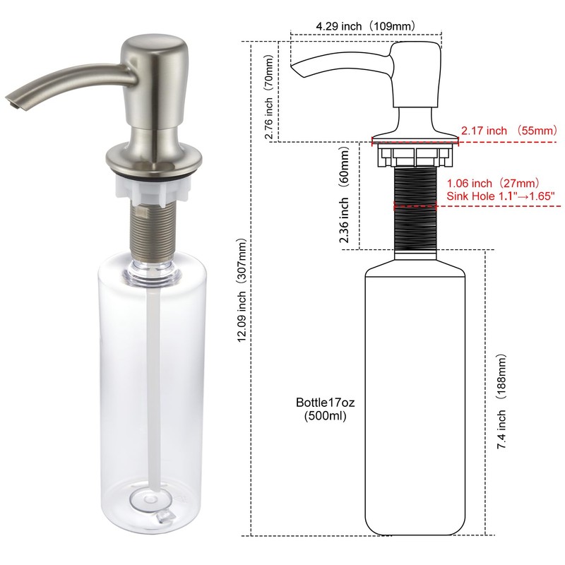 GAGALIFE Kitchen Sink Soap Dispenser with 17 OZ Large Bottle