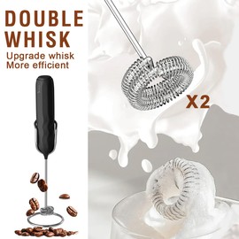 SUPRUS Ultra Fast Handheld Milk Frother Double Whisk with Stand 2 Batteries Stainless Steel for Lattes Cappuccino Matcha Hot Chocolate Coffee Bar Accessories Kitchen Gadgets Gift