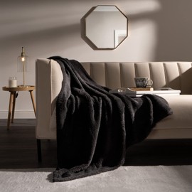 Brentfords Teddy Fleece Blanket Large Throw Over Bed Plush Super Soft Warm for Sofa Bed Bedspread, Black - 150 x 200 cm