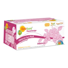 BeeSure BE2300 Floral Face Masks, Hibiscus Pink (Pack of 50)