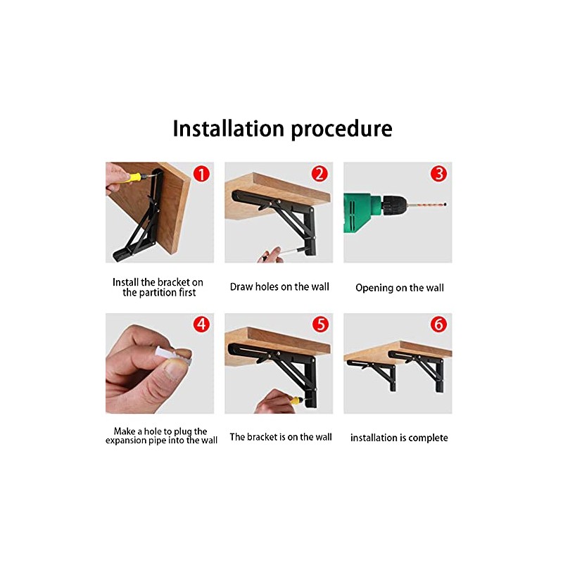 Monsky 8" Black Foldable Shelf Brackets Heavy Duty Stainless Steel