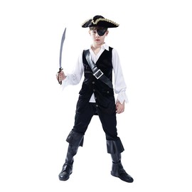 SEA HARE Boy's Deluxe Cool Black Pirate Fancy Dress Costume (S:4-6Years)