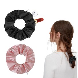 Seide Haarringe Damen, Geldversteck zum Verstecken,mit Reißverschluss Tasche, Pferdeschwanzhalter Haarband aus Seide, Mehrweg Seides Haargummis Verpackung(Schwarz,Rosa)