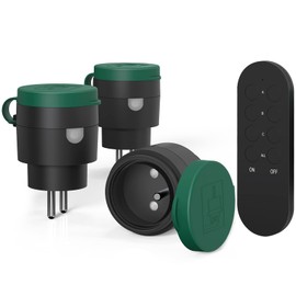 SURNICE Wireless Socket for Outdoor Use, IP44, Range 40 m, 2300 W, Plug and Play, All On/Off, Black/Green