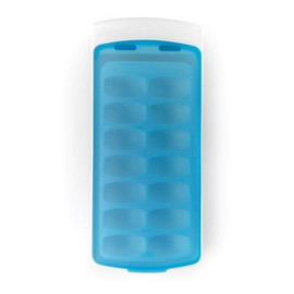 OXO Good Grips No-Spill bandeja de cubitos de hielo con tapa de silicona, Bandeja de hielo, Blanco/Azul, 8.8-Ounce, 1