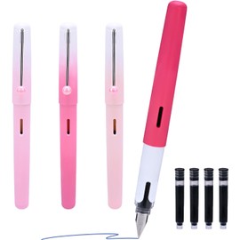 Temiary 4P - Plumas estilográficas de tinta azul y 4 cartuchos de tinta negra, punta EF, rosa Pluma estilográfica con cartuchos de tinta, escritura suave sin saltos para caligrafía, diario, bocetos