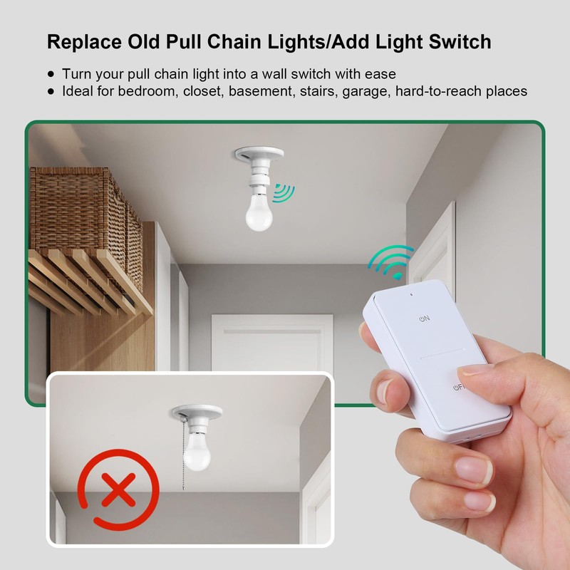treewell Remote Control Light Socket, 200FT Range Wireless Light Switch,