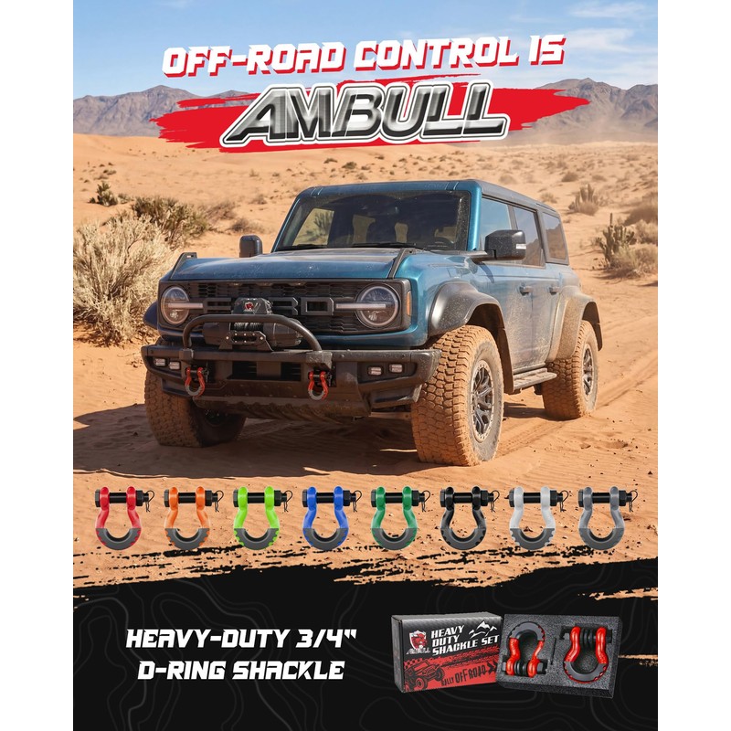 AMBULL Shackles 3/4 Inch D Ring Shackle (2 Pack) 41,887lb