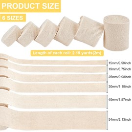 BENECREAT 6 Sizes Herringbone Cotton Twill Tape, 15~54mm Wide Herringbone Webbing Tape Roll Natural Twill Tape Ribbon for DIY Crafts Sewing Knit (Beige, 12m)