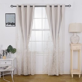 GYROHOME Double Layered Curtains with Embroidered White Sheer Tulle, Mix and Match Curtains Room Darkening Grommet Top Thermal Insulated Drapes,2Panels,52x96inch,Beige