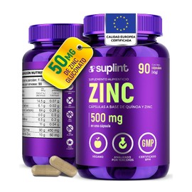 Gluconato de Zinc 50mg con Quinoa – para Apoyo a Inmunidad, Piel, Corazón y Cerebro – Suplemento Vegano, Sin OGM – 90 Cápsulas