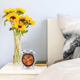 Lafocuse Double Bell Alarm Clock, Analogue, No Ticking, Metal Orange Alarm Clock with Large Dial, Silent Bedside Table Clock with Night Light for Bedroom, Office, 16 cm